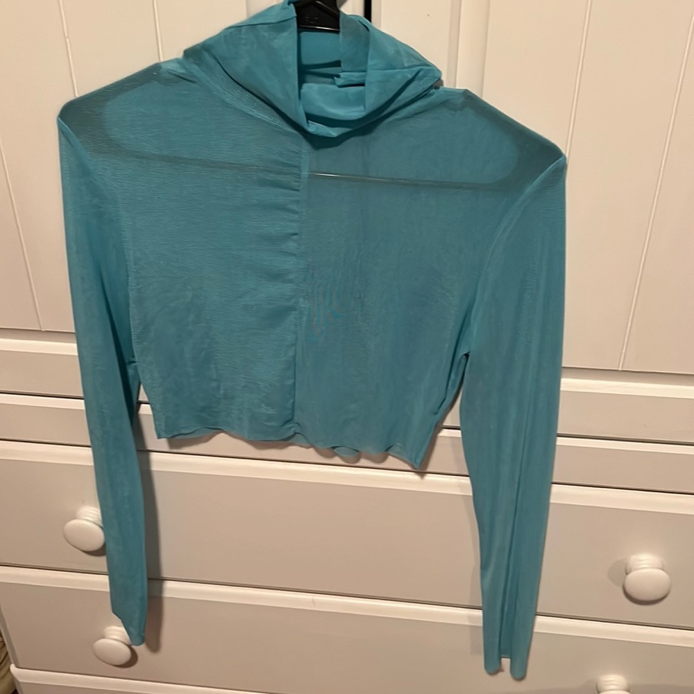 Sheer aqua blue crop top